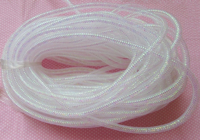 YYCRAFT One Roll 30 Yards Solid Mesh Tube Deco Flex for Wreaths Cyberlox CRIN Crafts 8mm 3/8-Inch (Shinny White) - Image 1